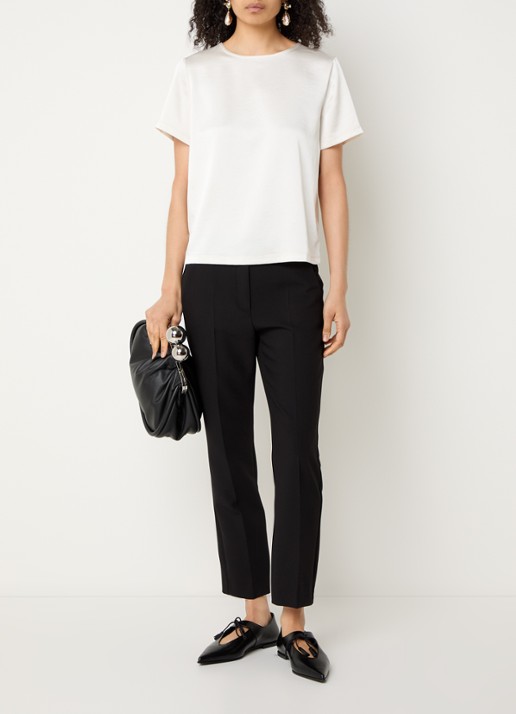 Max Mara Top van satijn met ronde hals - voorkant 3 creme
