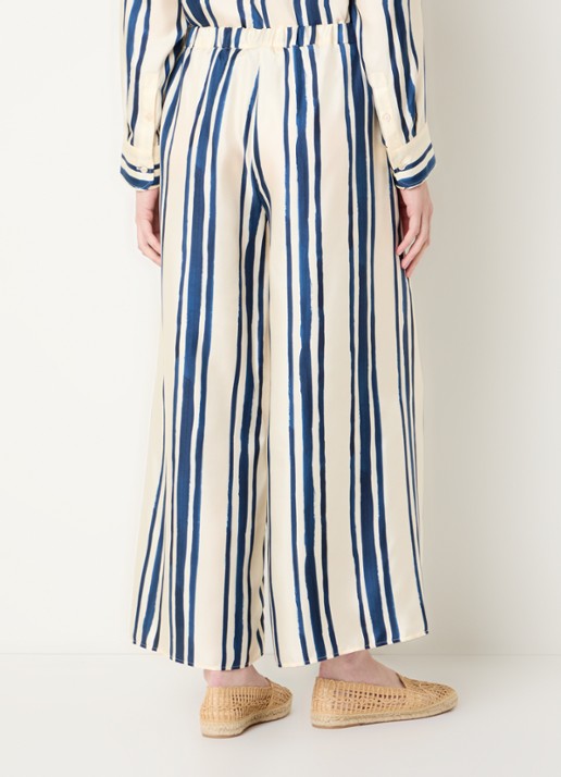 Max Mara Tortona high waist wide fit pantalon van zijde met streepprint - achterkant blauw