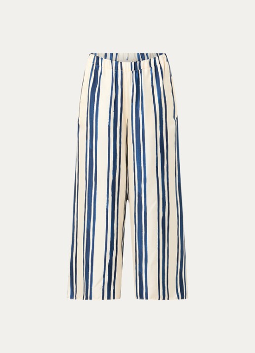 Max Mara Tortona high waist wide fit pantalon van zijde met streepprint - voorkant 3 blauw