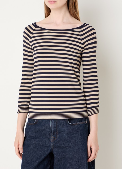Max Mara Trui met sjaalkraag en streepprint - detail donkerblauw