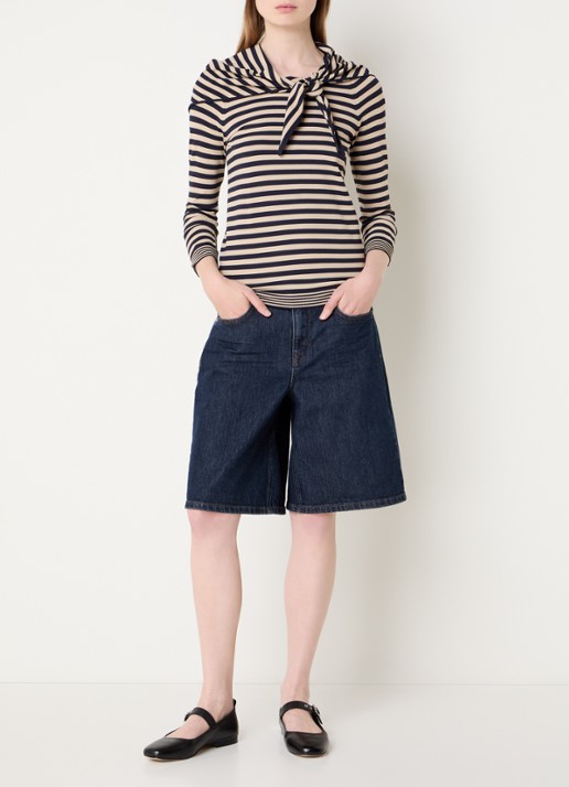 Max Mara Trui met sjaalkraag en streepprint - voorkant 4 donkerblauw