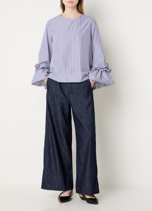 Max Mara Valzer tuniek met streepprint en trompetmouw - voorkant 4 lichtblauw
