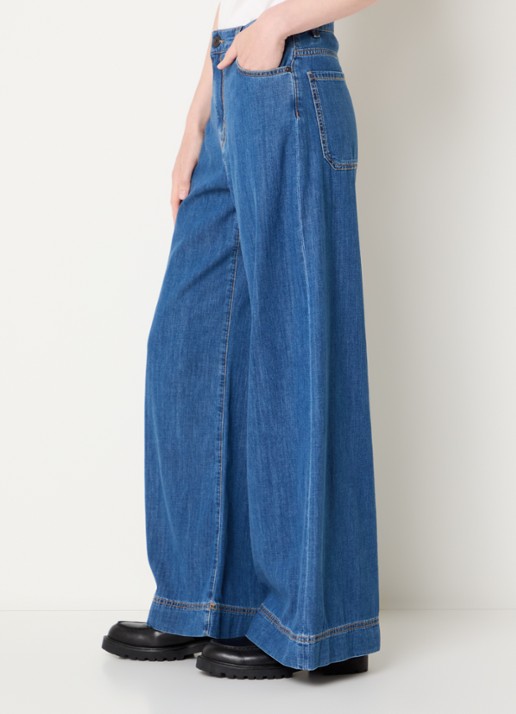 Max Mara Vega high waist wide leg jeans met medium wassing - detail 5 indigo