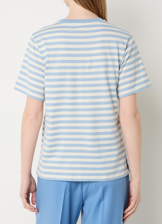 Max Mara Venaco T-shirt met streepprint en logoborduring - achterkant 2 lichtblauw