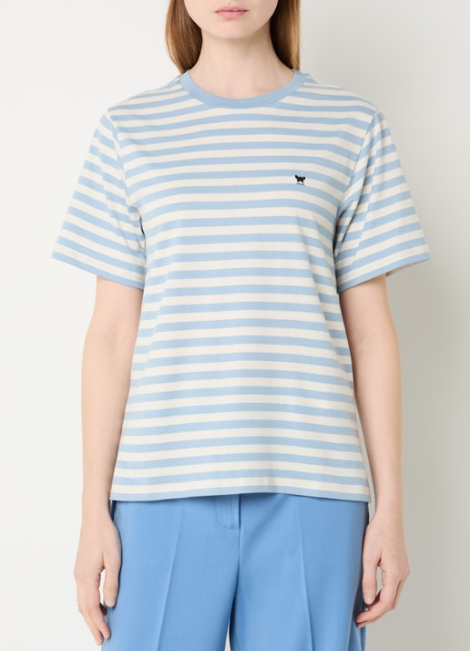 Max Mara Venaco T-shirt met streepprint en logoborduring - detail lichtblauw