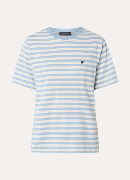 Max Mara Venaco T-shirt met streepprint en logoborduring - voorkant 3 lichtblauw