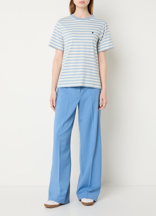 Max Mara Venaco T-shirt met streepprint en logoborduring - voorkant 4 lichtblauw