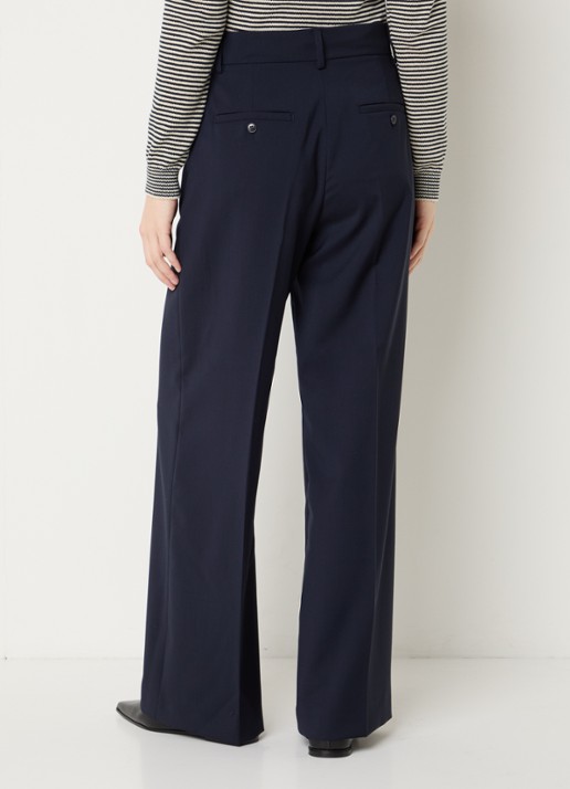 Max Mara Visivo high waist straight fit pantalon van scheerwol - achterkant 4 donkerblauw