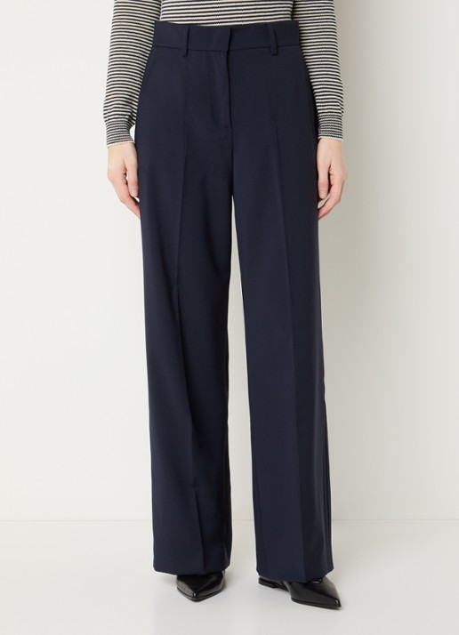 Max Mara Visivo high waist straight fit pantalon van scheerwol - detail 3 donkerblauw
