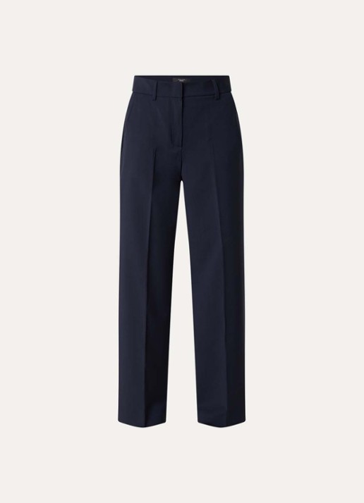 Max Mara Visivo high waist straight fit pantalon van scheerwol - voorkant donkerblauw