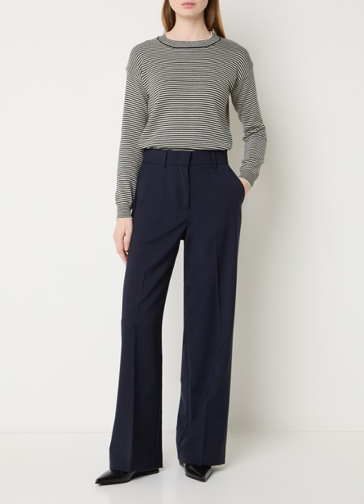Max Mara Visivo high waist straight fit pantalon van scheerwol - voorkant 2 donkerblauw
