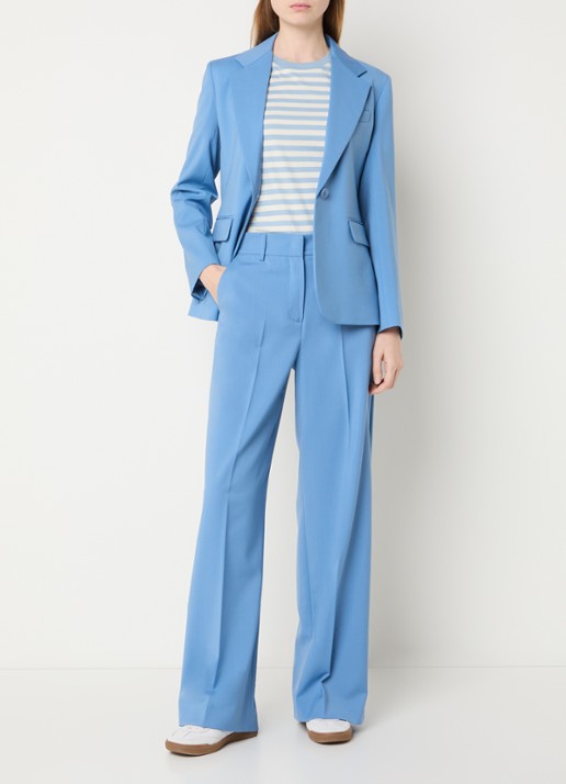 Max Mara Visivo high waist straight fit pantalon van scheerwol - voorkant 4 lichtblauw