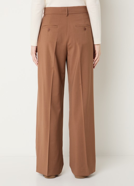 Max Mara Visivo high waist straight fit pantalon van scheerwol - achterkant bruin