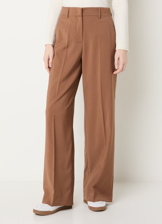 Max Mara Visivo high waist straight fit pantalon van scheerwol - detail 2 bruin