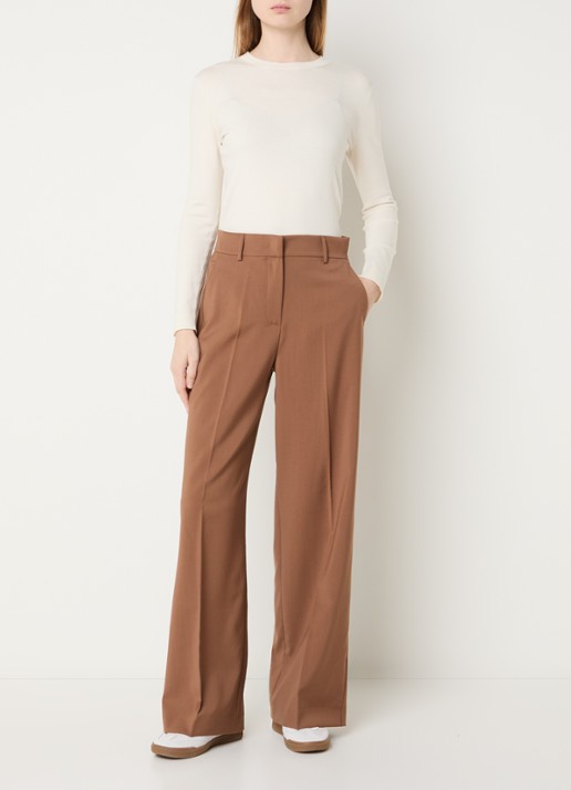 Max Mara Visivo high waist straight fit pantalon van scheerwol - voorkant 4 bruin