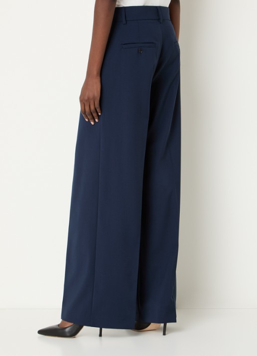 Max Mara Visivo high waist straight fit pantalon van scheerwol - achterkant donkerblauw