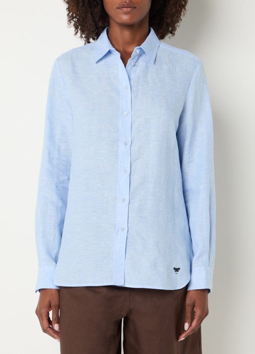 Max Mara Werner blouse van linnen - detail 2 lichtblauw