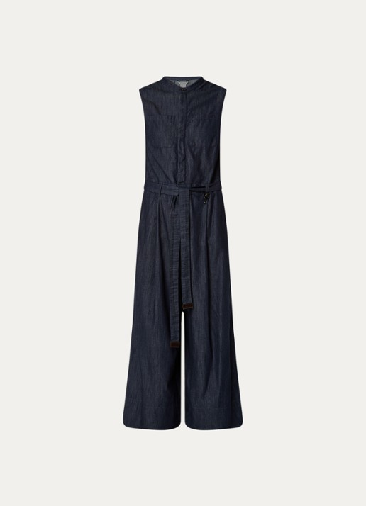 Max Mara Wide fit jumpsuit met steekzakken - voorkant indigo