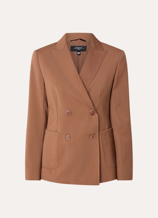 Max Mara Zinnia double-breasted blazer van scheerwol met opgestikte zakken - voorkant 3 cognac