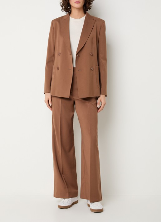 Max Mara Zinnia double-breasted blazer van scheerwol met opgestikte zakken - voorkant 4 cognac
