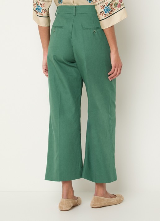 Max Mara Zircone high waist wide fit cropped pantalon in linnenblend - achterkant groen