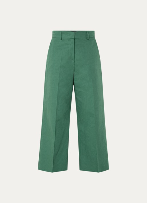 Max Mara Zircone high waist wide fit cropped pantalon in linnenblend - voorkant 2 groen