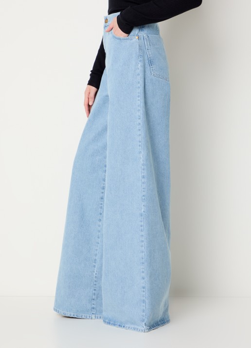 MaxMara Affari high waist wide leg jeans met lichte wassing - detail 4 indigo
