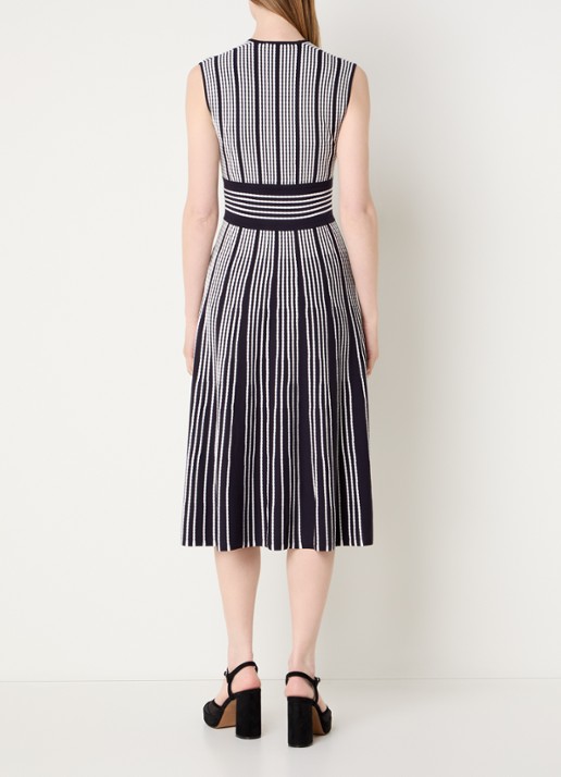 MaxMara Agreste midi jurk met V-hals en streepprint - achterkant 2 donkerblauw