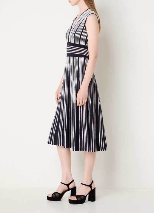 MaxMara Agreste midi jurk met V-hals en streepprint - voorkant 4 donkerblauw