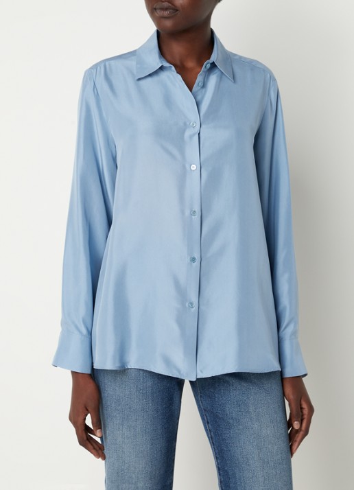 MaxMara Almina blouse van zijde - detail 3 blauwgrijs