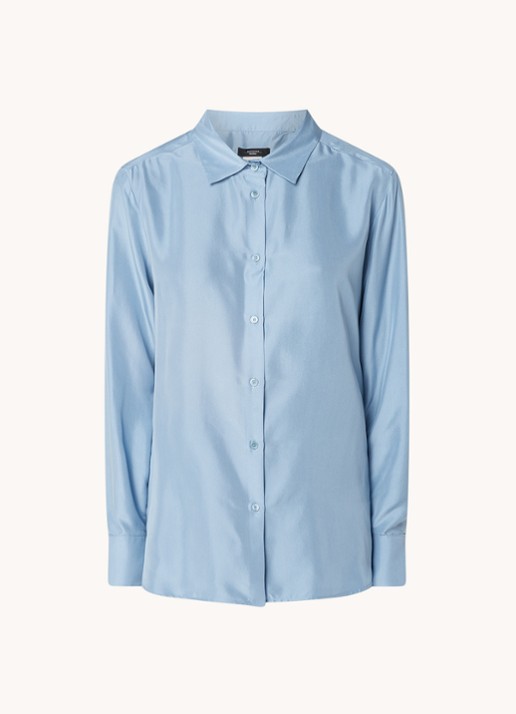 MaxMara Almina blouse van zijde - voorkant blauwgrijs