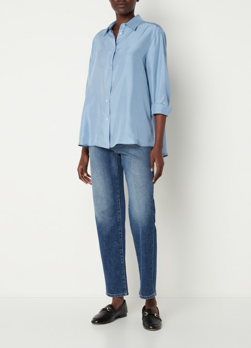 MaxMara Almina blouse van zijde - voorkant 2 blauwgrijs