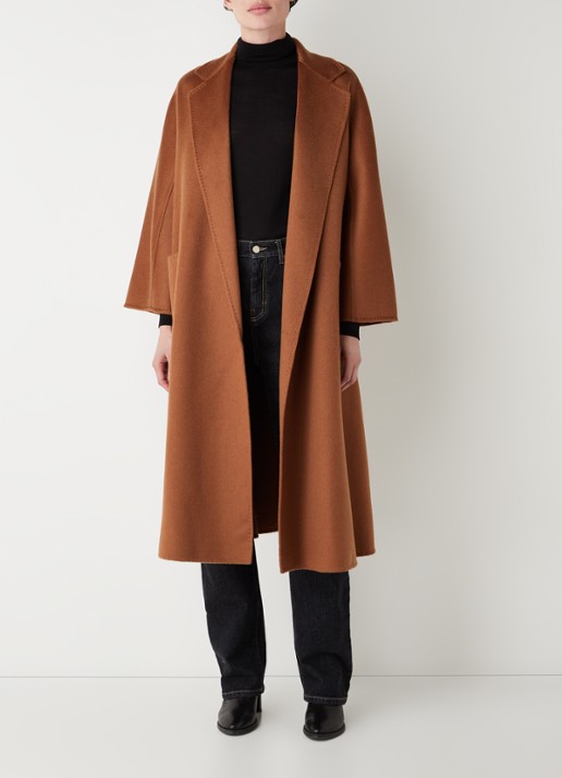 MaxMara Arona mantel van scheerwol met strikceintuur - voorkant 3 bruin
