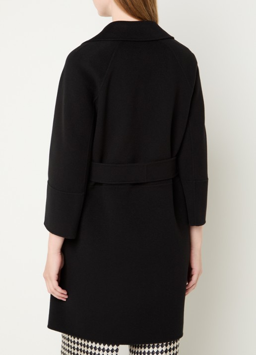 MaxMara Arona mantel van scheerwol met strikceintuur - achterkant zwart