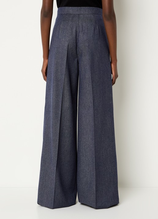 MaxMara Baden high waist wide fit pantalon van scheerwol met steekzakken - achterkant donkerblauw