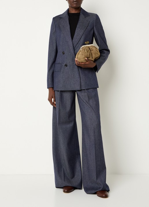 MaxMara Baden high waist wide fit pantalon van scheerwol met steekzakken - voorkant 4 donkerblauw