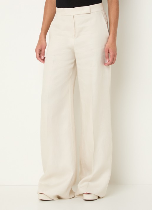 MaxMara Badesse high waist wide fit pantalon van linnen met steekzakken