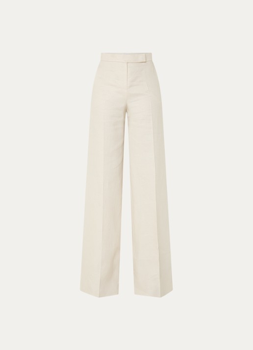 MaxMara Badesse high waist wide fit pantalon van linnen met steekzakken - voorkant 3 creme