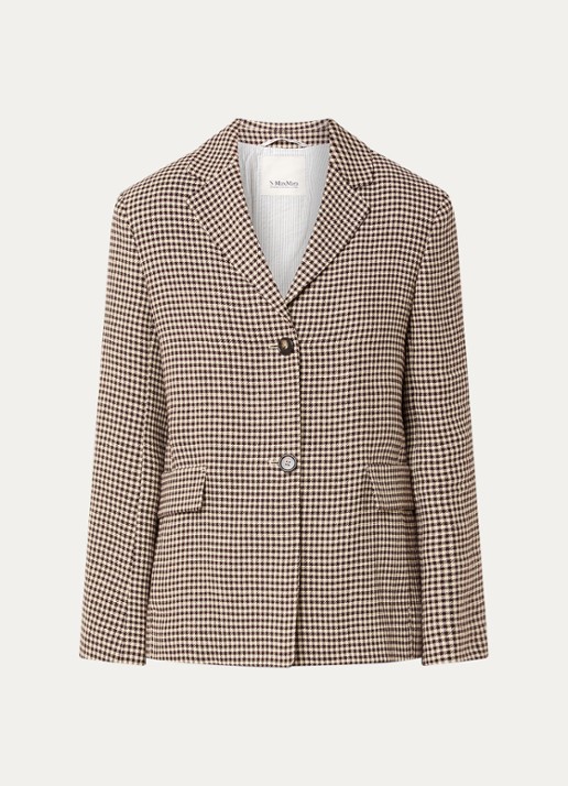 MaxMara Blazer met ruitdessin en schoudervulling - voorkant 2 beige