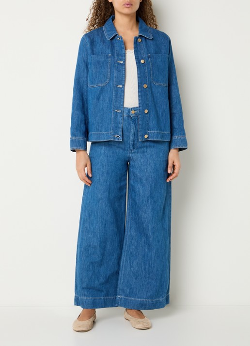MaxMara Blouse in linnenblend met borstzakken - voorkant 3 indigo