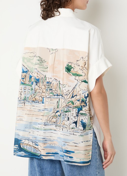 MaxMara Blouse met backprint en borstzak - achterkant 4 gebroken wit
