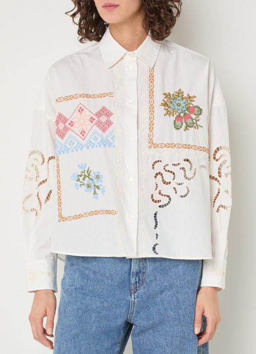 MaxMara Blouse met borduring en opengewerkt detail