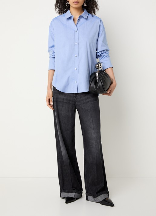 MaxMara Blouse met kraag - voorkant 3 staalblauw