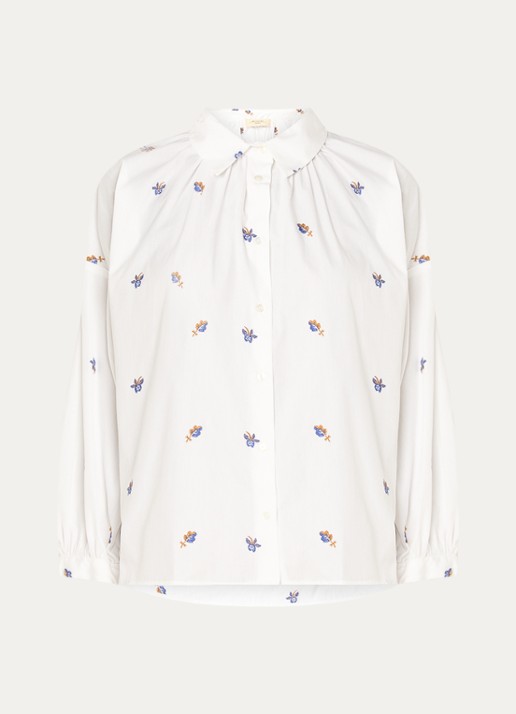 MaxMara Butterfly blouse met bloemborduring - voorkant wit