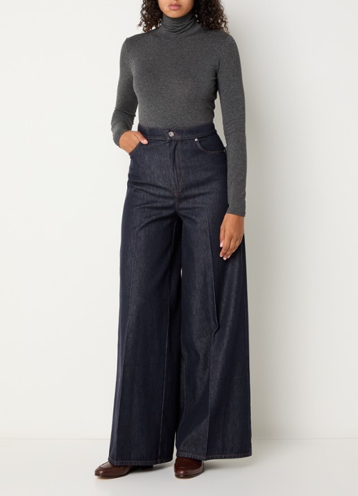 MaxMara Carmine high waist wide leg jeans met persplooi - voorkant 2 indigo