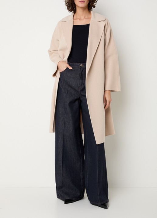 MaxMara Civada mantel in wolblend met steekzakken - voorkant 3 zand