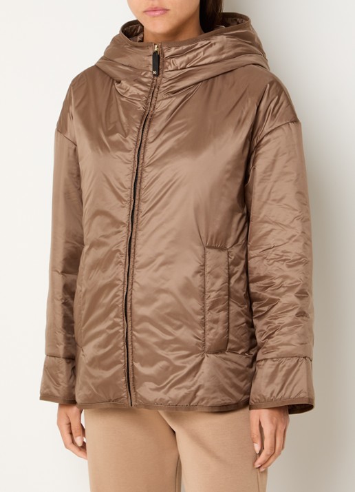 MaxMara Cleo oversized gewatteerd jack met capuchon en waterafstotende coating - detail 3 lichtbruin