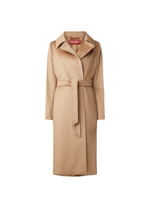 MaxMara Collage mantel in wolblend met strikceintuur - voorkant 3 camel
