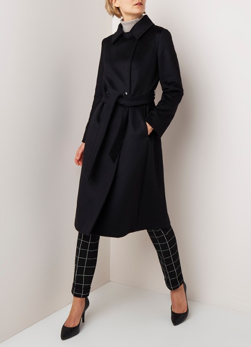 MaxMara Collage mantel in wolblend met strikceintuur - voorkant 2 zwart