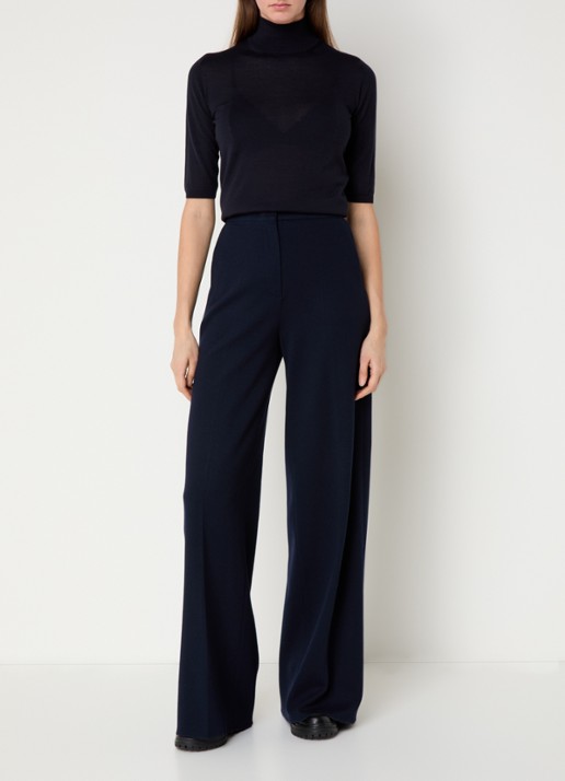 MaxMara Corea high waist wide fit pantalon in scheerwolblend met steekzakken - voorkant 2 donkerblauw
